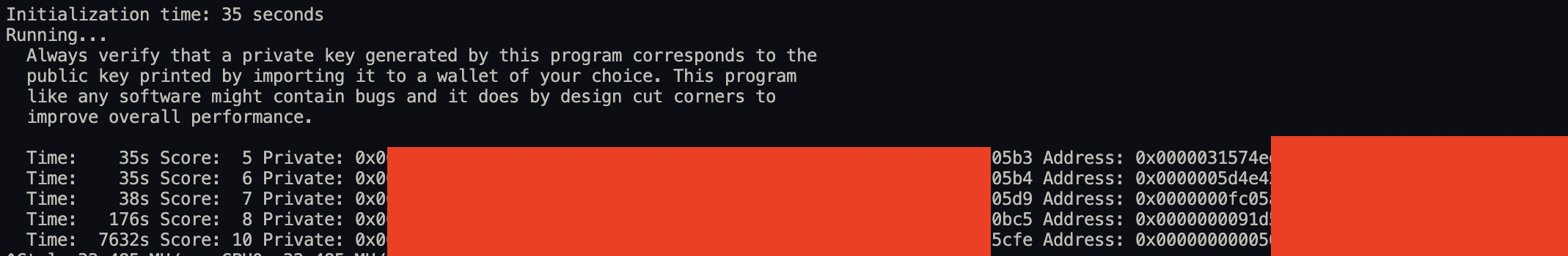 Profanity2 terminal output